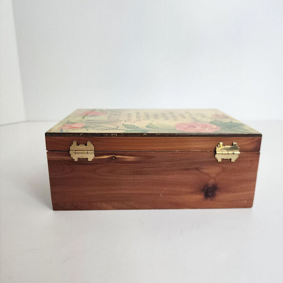 Vintage Mother's Poem Wooden Cedar Keepsake Jewelry Box Pink Painted Flowers - Picture 5 of 8